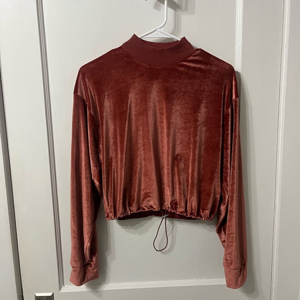 Topshop Rust Cropped High-Neck Sweatshirt
